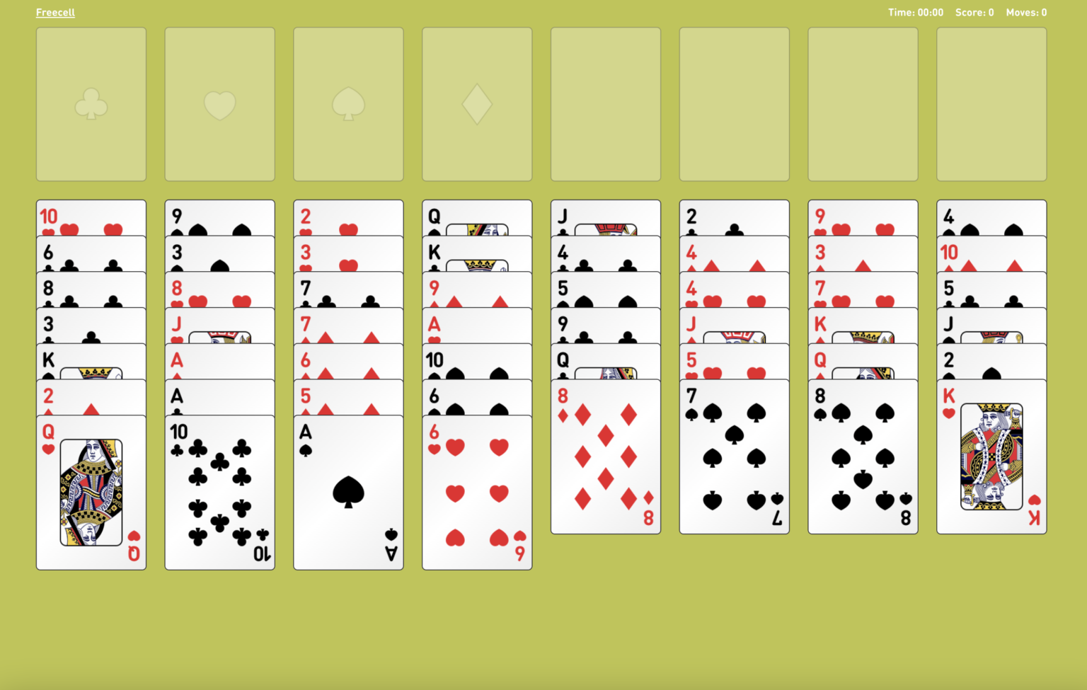 Free Online Freecell Solitaire - 100% Free! No Download! No Ads!