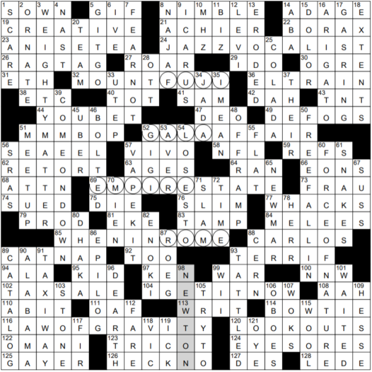 9 Jan 22, Sunday, NY Times Crossword Answers by Timothy Polin